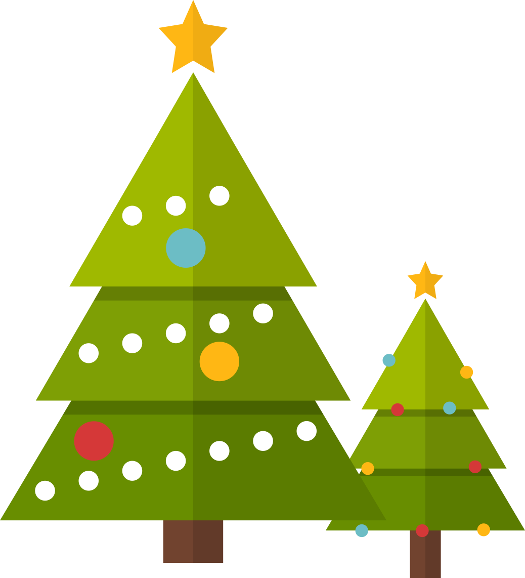 Illustration of decorated Christmas trees