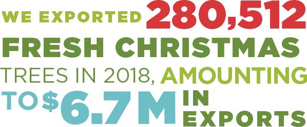 We exported 280,512 fresh Christmas trees in 2018, amounting to $6.7M in exports.