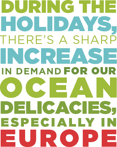During the holidays, there's a sharp increase in demand for our ocean delicacies, especially in Europe.