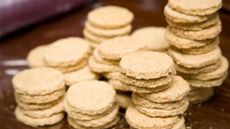 Several stacks of oatcakes